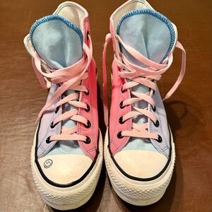 Pink, Purple and Blue Converse High-Top Sneakers